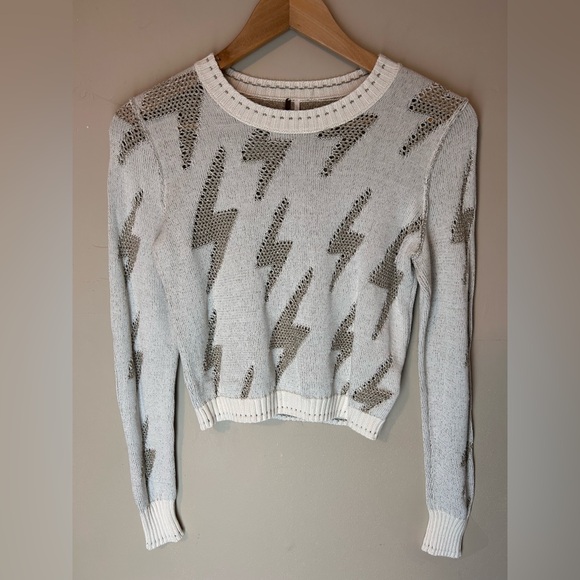 Free People Lightening Bolt Sweater Cream/Tan Size S Rare - Picture 2 of 10